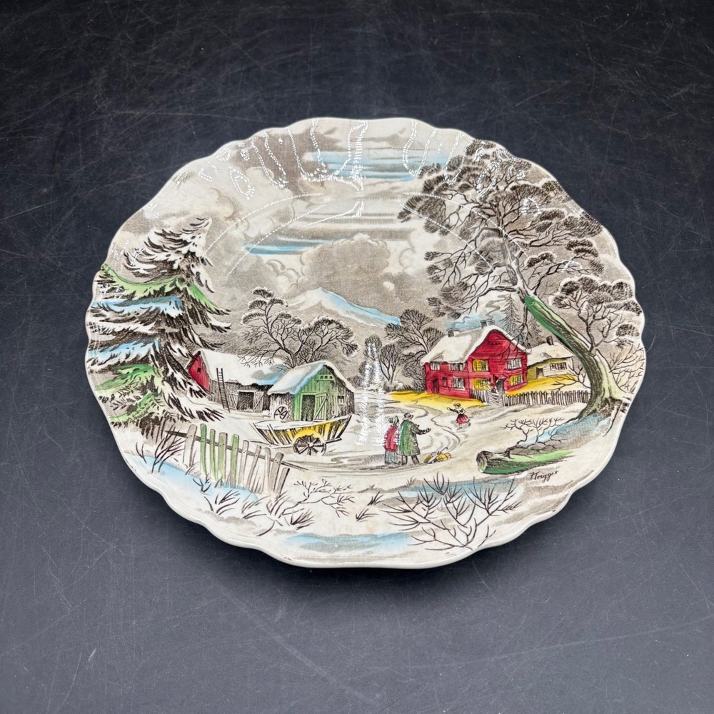 J&G Meakin Welcome Home Plate Staffordshire England F Trigger Winter Scene 10in